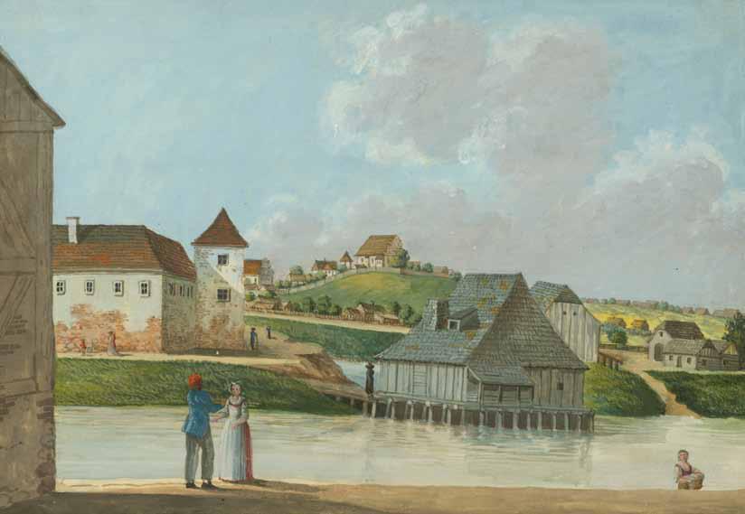 Młyn Wielki przy klasztorze Dominikanów, gwasz C. Albertiego, 1798 r.