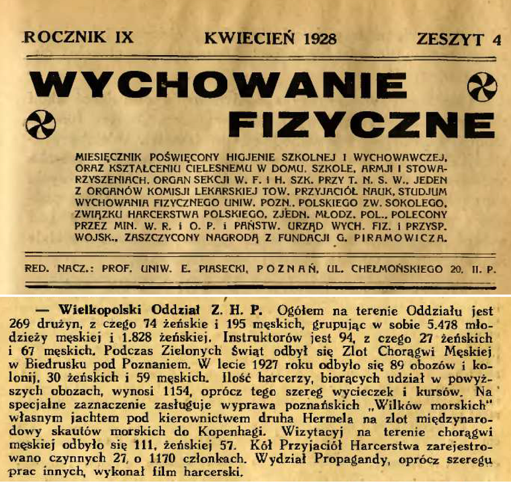 Miesięcznik „Wychowanie fizyczne” w zeszycie 4 z kwietnia 1928 roku przytacza statystyki dotyczące Wielkopolskiego Oddziału ZHP.