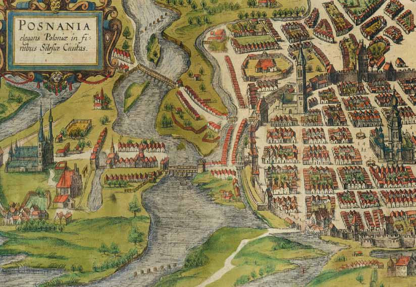 Widok Poznania od północy, miedzioryt w Civitates Orbis Terrarum G. Brauna i F. Hogenberga, 1618 r.