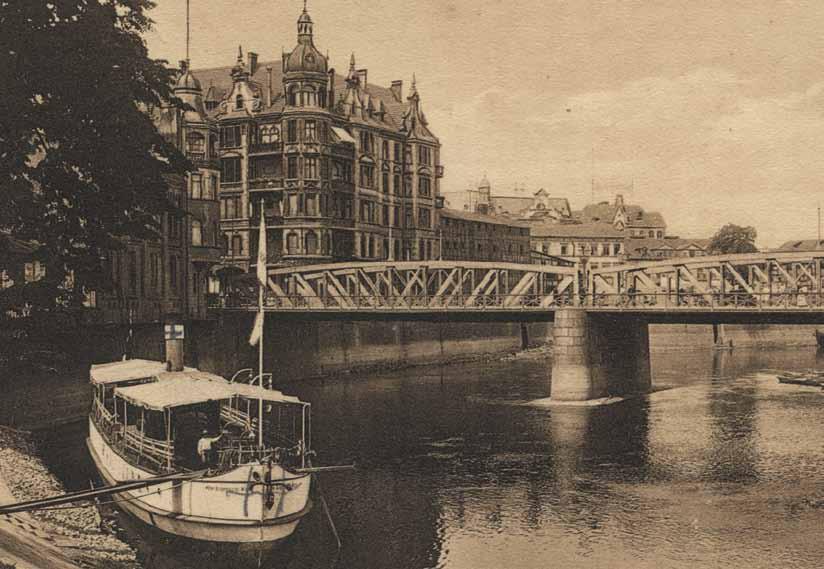 Przystań pasażerska w zakolu Chwaliszewskim, pocztówka, ok. 1910 r.